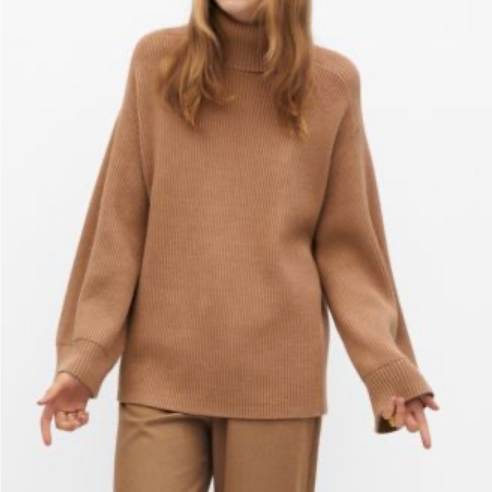 Mango Ribbed Turtleneck Sweater Brown Oversized Cozy Knit Size XL SKU346